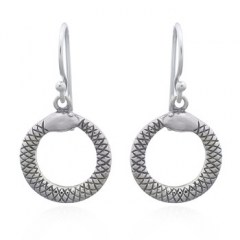 925 Silver Snake In Circle Twirl Dangler Earrings