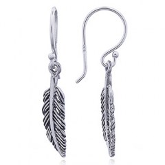 Oxidized 925 Silver Feather Dangle Earrings by BeYindi 