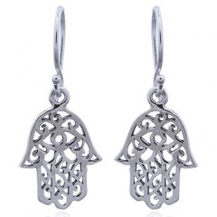 Exquisite 925 Silver Hamsa Dangle Earrings