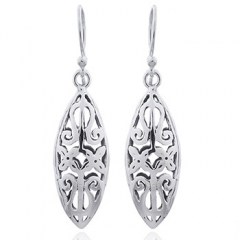 Ajoure Floral Ornament Vintage Style Silver Dangle Earrings by BeYindi