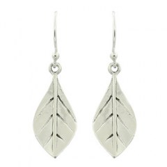 Cute Leaf Polished Sterling Silver Dangle Earrings