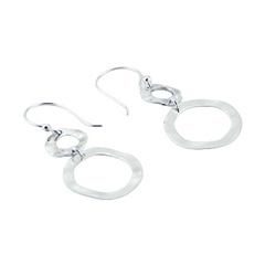 Sterling Silver Dangle Earrings Hammered Interlinked Hoops by BeYindi 