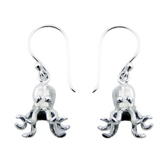 Sterling Silver Octopus Dangle Earrings Humorous Jewelry by BeYindi