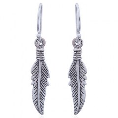 Antiqued Ornate Sterling Silver Feather Dangle Earrings by BeYindi