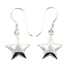 Sterling Silver Superbly Puffed Stars Dangle Earrings