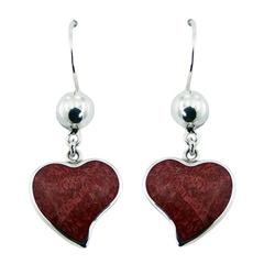 Asymmetrical Red Sponge Coral Hearts 925 Silver Earrings