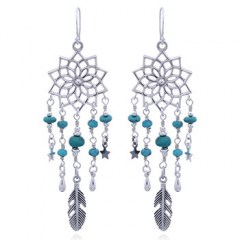 Turquoise and 925 Silver Lotus Flower Earrings