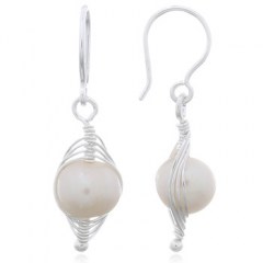 Wire Shelled Up Pearls Sterling Silver Dangle Earrings by BeYindi 