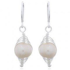 Wire Shelled Up Pearls Sterling Silver Dangle Earrings by BeYindi