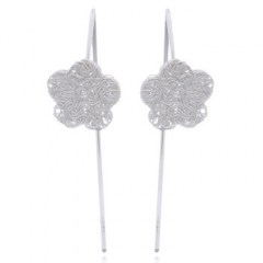 Wire Stamped Flower Sterling Silver Drop Earrings