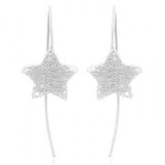 Wire Stamped Star Sterling Silver Drop Earrings