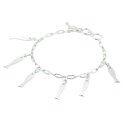 Sterling Silver Charm Bracelet Fish Charms On Cable Chain 