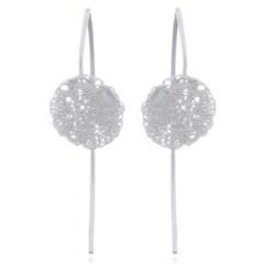 Wire Stamped Circle Sterling Silver Drop Earrings by BeYindi