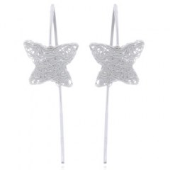 Wire Stamped Butterfly Sterling Silver Drop Earrings