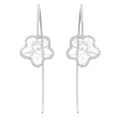 925 Silver Wire Closed Up Flower Drop Earrings