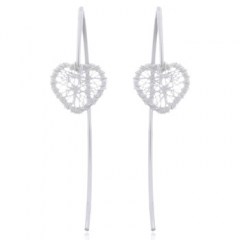 925 Silver Wire Closed Up Heart Drop Earrings