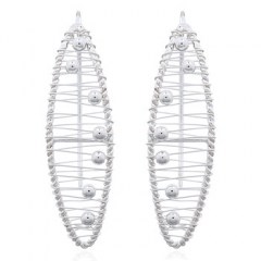 Spinning Balls In Wire Closed Up Marquise Silver Drop Earrings by BeYindi 