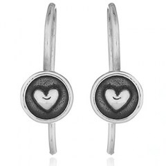 Oxidized Silver Drop Earrings Embossed Heart by BeYindi