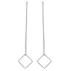 Long Silver Wire Stick Earrings Open Square
