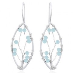 Amazonite Jeweled Tree In Marquise Silver Drop Earrings