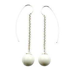 White Agate Drop Earrings Sphere On Chain