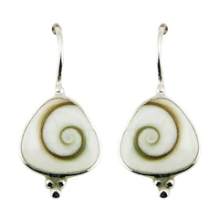 Smoothed Triangular Shiva Eye Shell Silver Drop Earrings