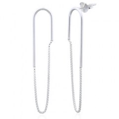 U Shaped Wire Threaded Box Chains Silver 925 Stud Earrings by BeYindi