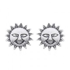 Mr.Sun Smile Face Plain Silver Stud Earrings