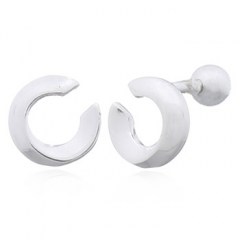 Semi Donut Silver Plated Stud Sphere Closure Earrings
