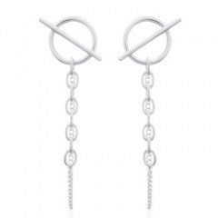 Minus Circle Threading Chain 925 Silver Stud Earrings