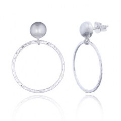 Shaking Hammered Circle Silver 925 Stud Earrings