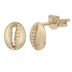 Yellow Gold Plated Cowrie Shell Sterling Stud Earrings by BeYindi 