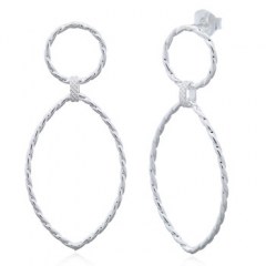 Twisted Wire Marquise Hanging Silver Stud Earrings by BeYindi