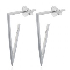 925 Plain Silver Wire In Angular Shaped Stud Earrings