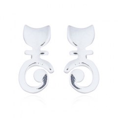 Naughty Kitty`s Tail Down Silver Plated Stud Earrings