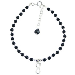 Infinity Bracelet Faceted Black Agate and Round Silver Beads 2