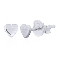 Rhodium Plated Tiny Plain Heart Silver Stud Earrings by BeYindi 