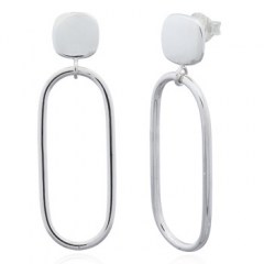 Sterling Silver Square Stud Drop Oval Link Earrings by BeYindi
