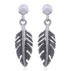 Antique Feather Oxidized Silver Stud Earrings