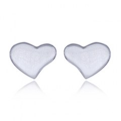 Small Concaved Brushed Hearts 925 Sterling Silver Stud Earrings