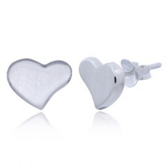 Small Concaved Brushed Hearts 925 Sterling Silver Stud Earrings by BeYindi 