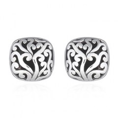 Planet Silver Designer Stud Earrings Puffed Ajoure Squares