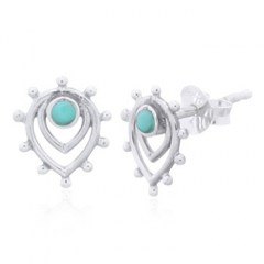 Reconstituted Turquoise In Teardrop Petal Silver Stud Earrings by BeYindi 
