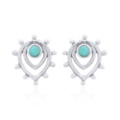 Reconstituted Turquoise In Teardrop Petal Silver Stud Earrings