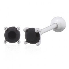 A Single CZ Black Silver Plated Stud Sphere Closure Earrings