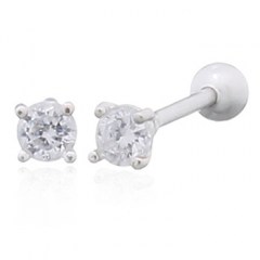 A Single CZ White Silver Plated Stud Sphere Closure Earrings