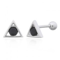 CZ Black Triangle Silver Plated 925 Stud Sphere Closure Earrings