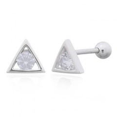 CZ White Triangle Silver Plated 925 Stud Sphere Closure Earrings