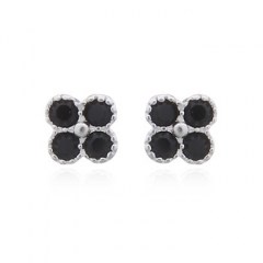 CZ Black Flower In Silver Plated 925 Stud Sphere Closure Earrings by BeYindi 