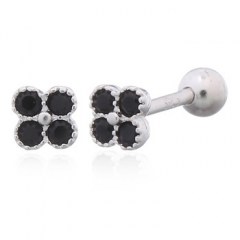 CZ Black Flower In Silver Plated 925 Stud Sphere Closure Earrings